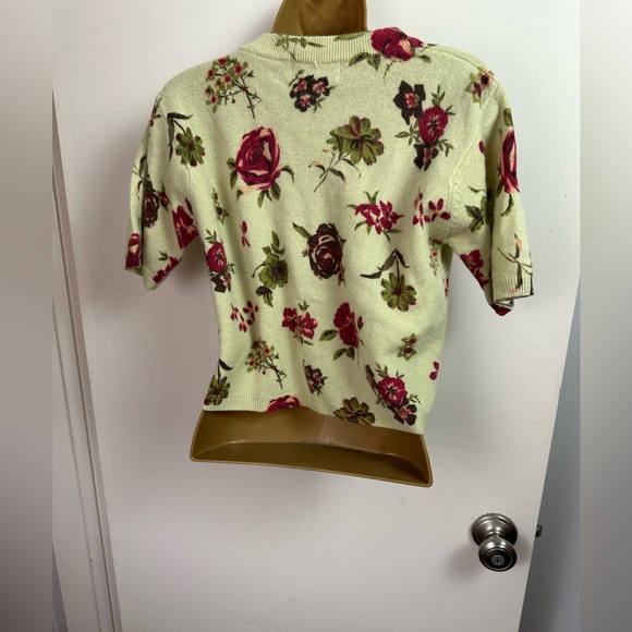 Twiggy Vintage Lambswool Rabbit Fur Green Red Rose Print Cropped Soft Sweater M - Picture 6 of 15